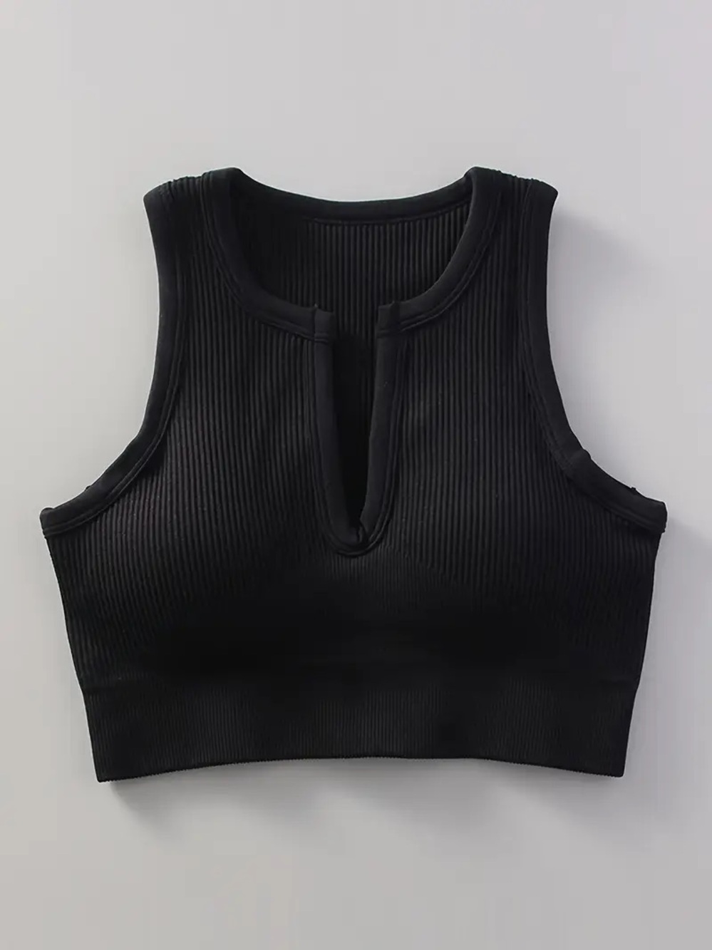 Sleeveless Ribbed V-Neck Crop Top - Black